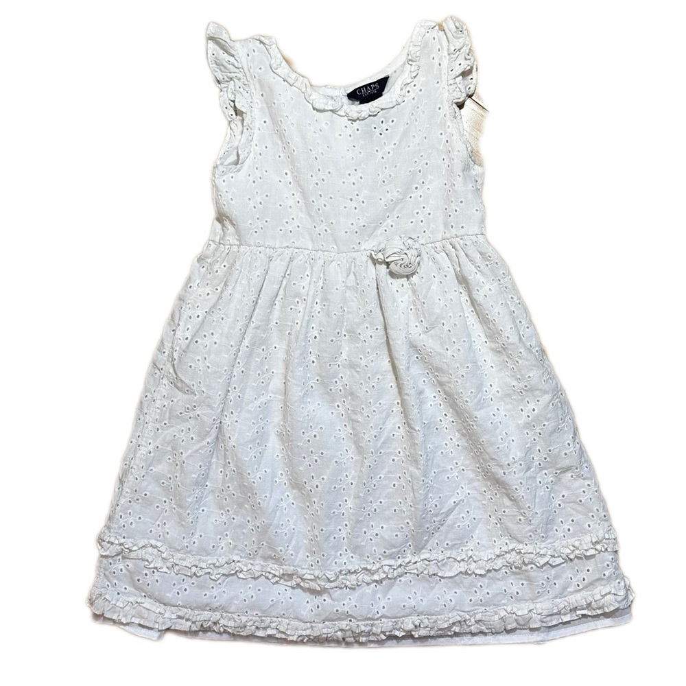 CHAPS | GIRLS WHITE EYELET COTTON DRESS
